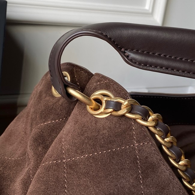 CHANEL Hobo Bag Suede Calfskin AS5978 Dark Brown