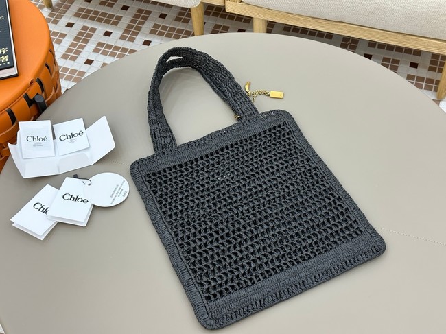 Chloe SUMMER straw and leather tote bag 0824P black