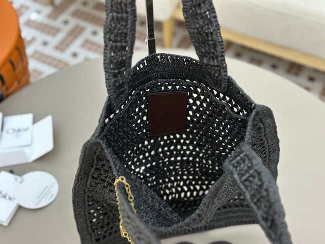 Chloe SUMMER straw and leather tote bag 0824P black
