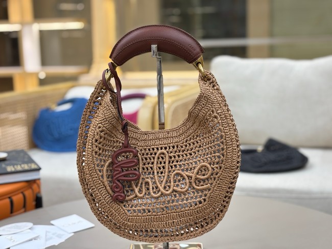 Chloe SUMMER straw and leather tote bag 1668 Apricot