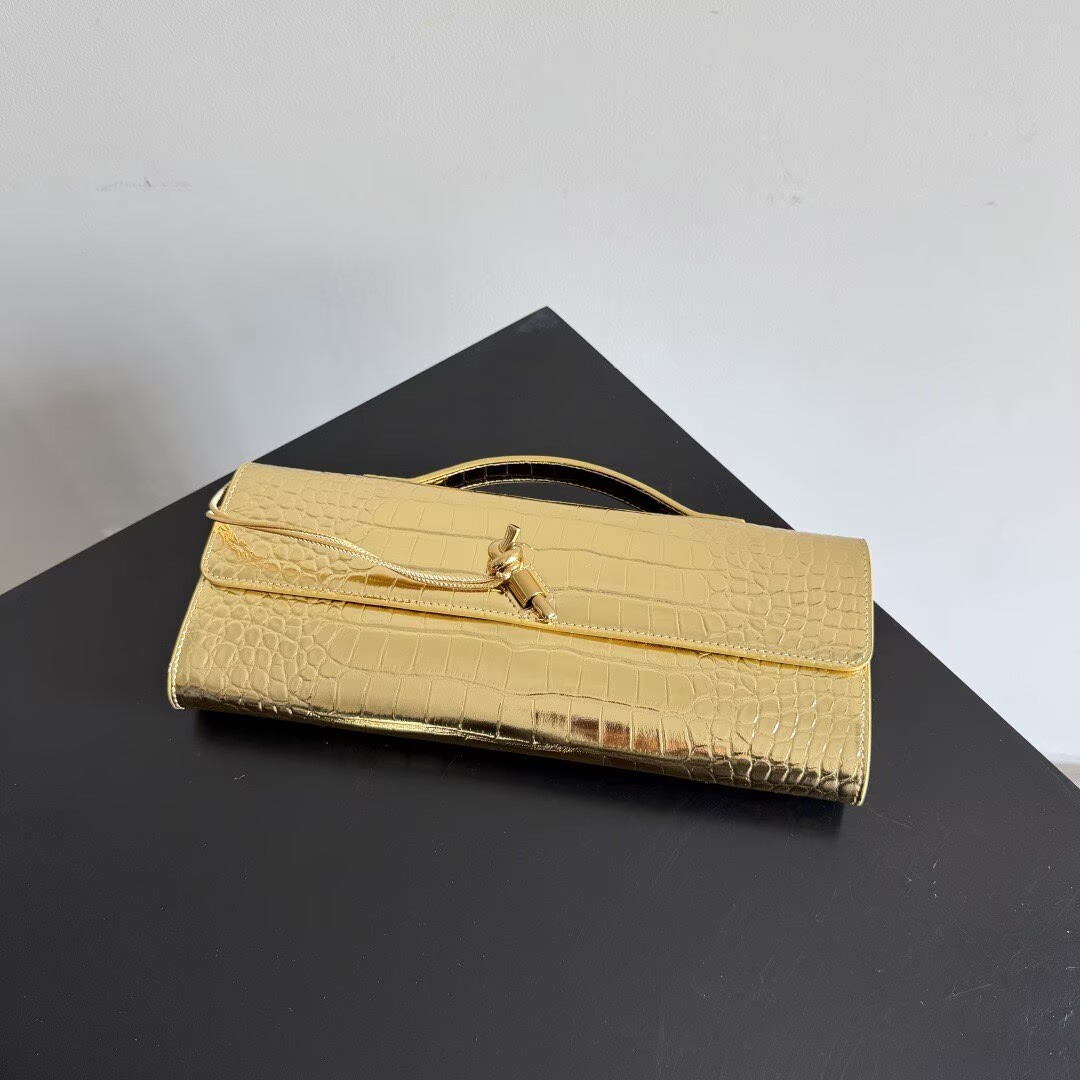Bottega Veneta Long Clutch Andiamo With Handle alligator leather 741511 Gold