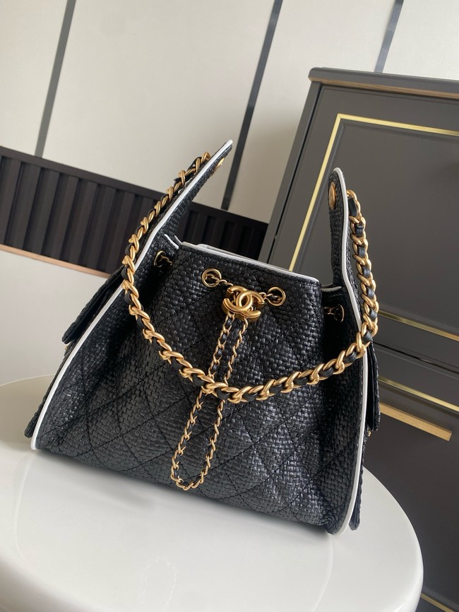 CHANEL 25 Small Handbag Printed Fabric AS5293 black