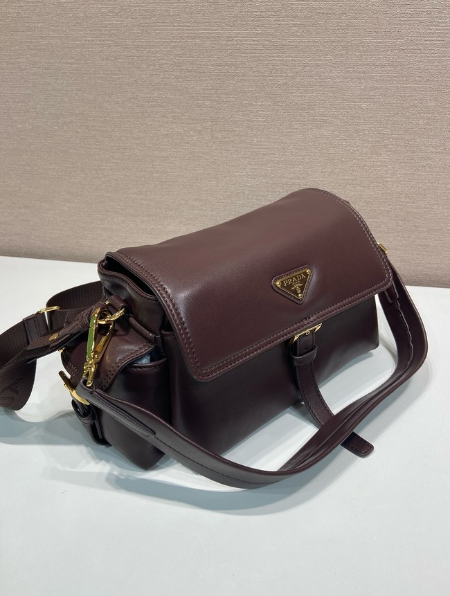 Prada Route medium leather tote bag 1BD394 wine red