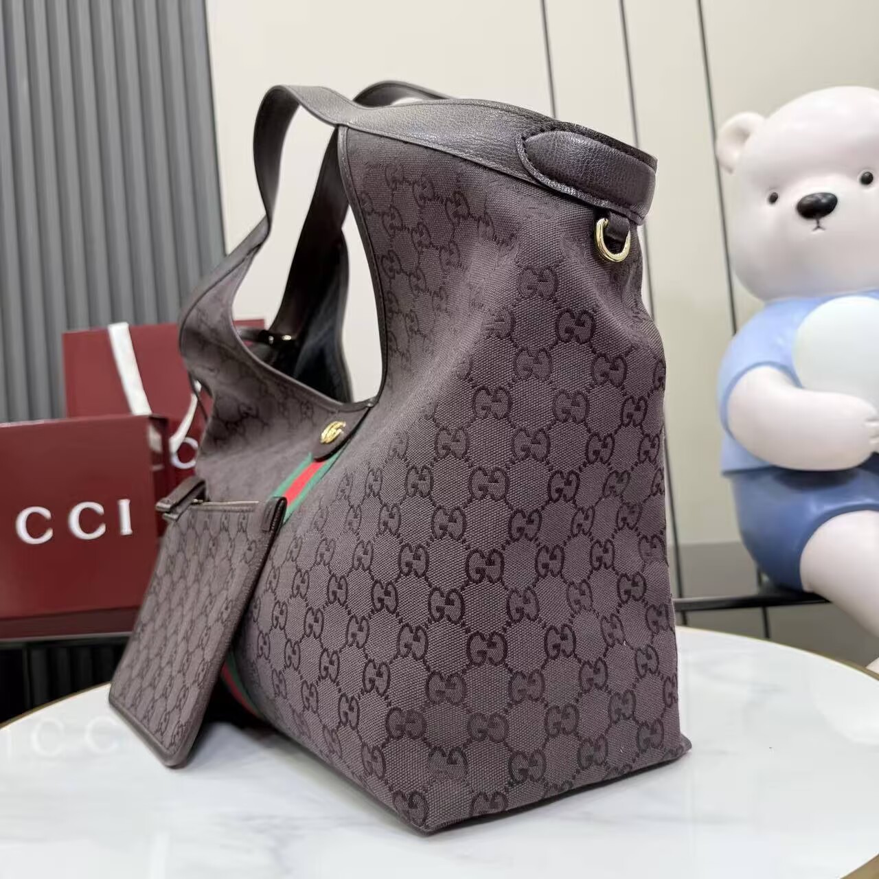 Gucci Giglio Large Tote Bag Variation GG Canvas 853971 Dark Brown