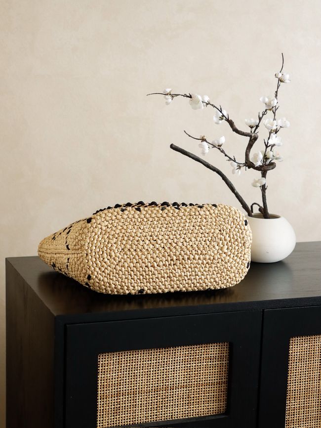 CHANEL Large Braided Straw Shoulder Bag AS5956 Apricot and black
